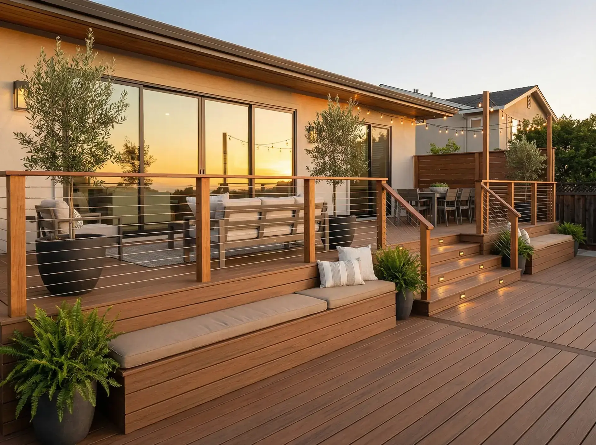 Custom multi-level composite deck built by a Seattle deck builder
